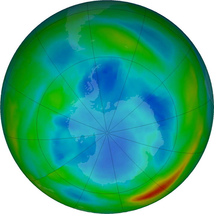 Antarctic ozone map for 08 August 2021
